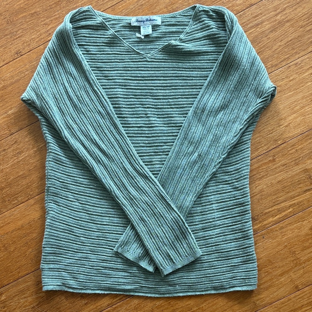 Tommy Brahma woven green V-Neck Sweater